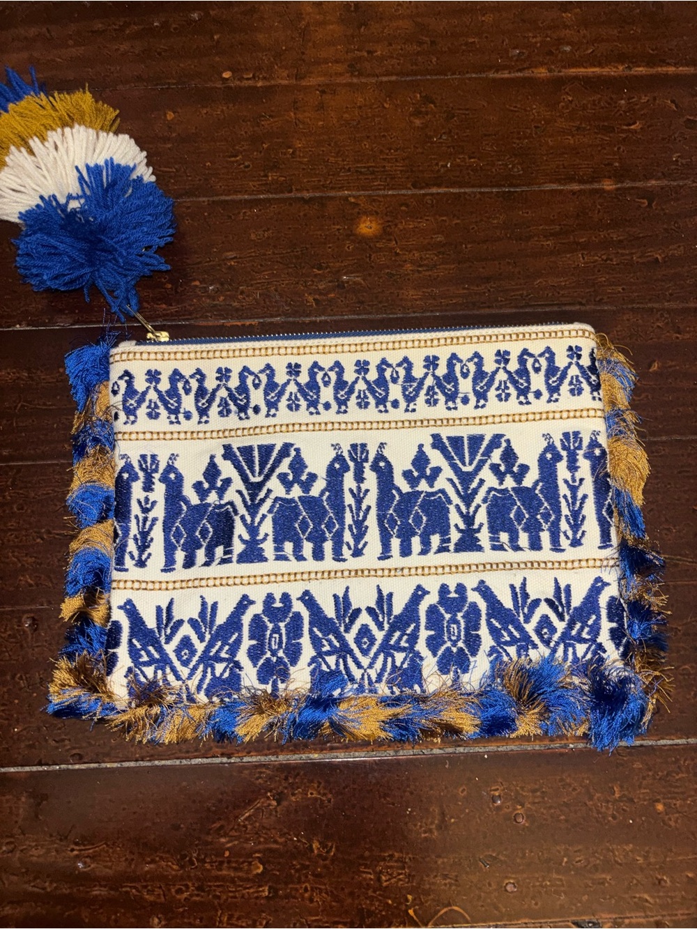Figue Handwoven Blue & Cream Embroidered Clutch